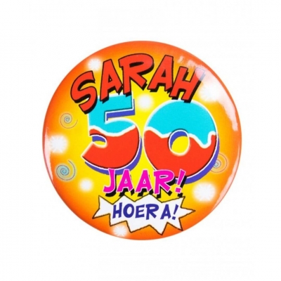 Button Sarah 50 jaar Hoera Button Sarah 50 jaar Hoera